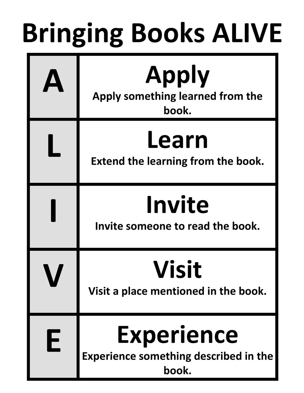 Remember to Bring Books Alive with this awesome printable!